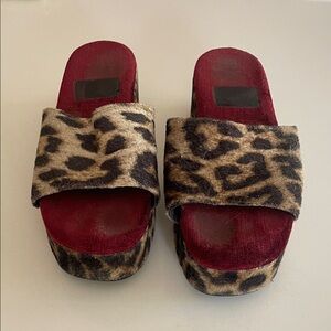 Robert Clergerie Leopard Print Sandals with Red Accents